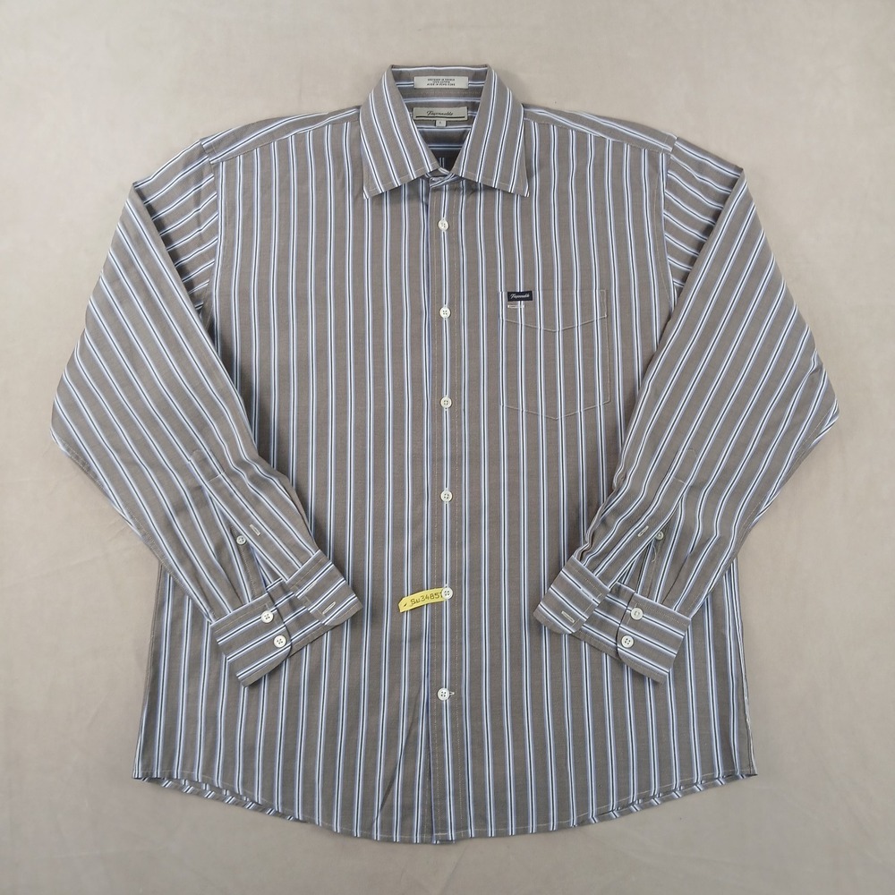 Faconnable Large Mens Shirt 23x28 Button‎ Up Long Sleeve Stripe Classic Oxford